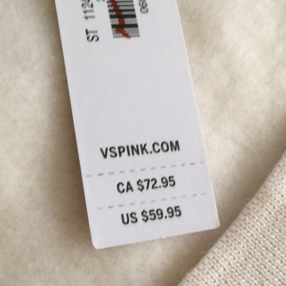 Victoria Secret Pink nwt Cream Zip-Front Bomber Jacket with Tan Contrast Trim - Picture 6 of 7